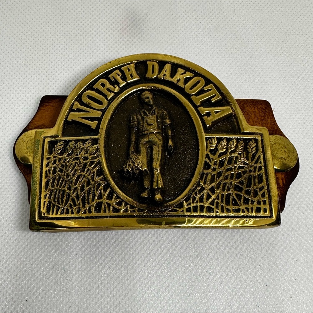North Dakota Vintage 1979 Solid Brass Belt Buckle by Heritage Mint